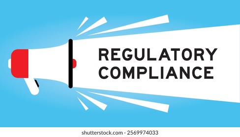 Color megaphone icon with word regulatory compliance in white banner on blue background