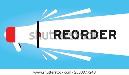 Color megaphone icon with word reorder in white banner on blue background