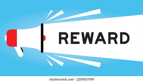 Color megaphone icon with word reward in white banner on blue background