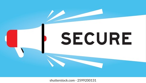 Color megaphone icon with word secure in white banner on blue background
