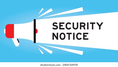 Color megaphone icon with word security notice in white banner on blue background
