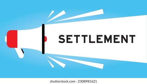 Color megaphone icon with word settlement in white banner on blue background