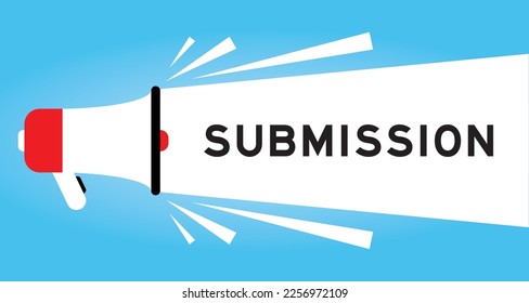 Color megaphone icon with word submission in white banner on blue background