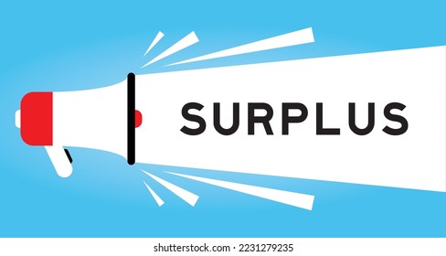 Color megaphone icon with word surplus in white banner on blue background