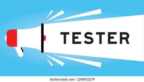 Color megaphone icon with word tester in white banner on blue background