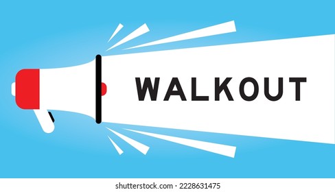 Color megaphone icon with word walkout in white banner on blue background