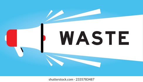 Color megaphone icon with word waste in white banner on blue background