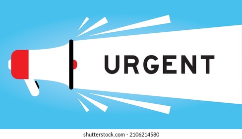 Farbmegphone-Symbol mit Wort "dringend" auf weißem Banner, blauem Hintergrund