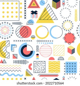 Color Memphis Seamless Pattern. Vector Illustration of Polygonal and Geometric Background.