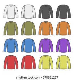 Color Men T-shirt Long Sleeved Shirts Set. Vector