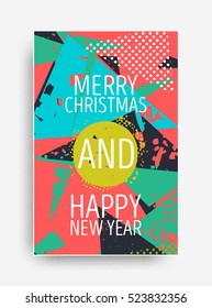 Color Merry Christmas and Happy New Year greeting card. Vector holiday illustration