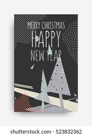 Color Merry Christmas and Happy New Year greeting card. Vector holiday illustration