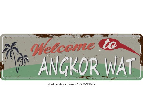 color metal sign with text Angkor Wat, Cambodia, vector illustration