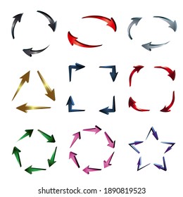 Color metalic gradient arrows cycle diagram in different shapes, vector illustration