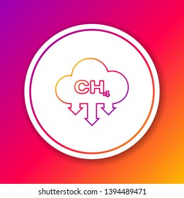 Color Methane emissions reduction line icon isolated on color background. CH4 molecule model and chemical formula. Marsh gas. Natural gas. Circle white button. Vector Illustration