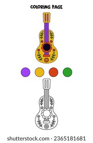 Color mexican guitar. Coloring page for kids. 