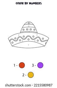 Color Mexican hat by numbers. Coloring page for kids. 