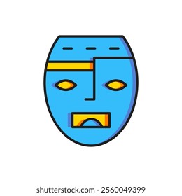 Color Mexican mayan or aztec mask icon isolated on white background. Flat filled outline style with shadow. Vector