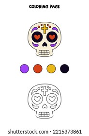 Color the Mexican skull. Coloring page for kids. 