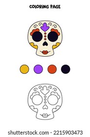 Color mexican skull. Coloring page for kids. 
