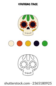 Color mexican skull. Coloring page for kids. 