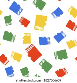 Color Micro SD memory card icon isolated seamless pattern on white background. Vector.