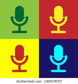 Color Microphone icon isolated on color backgrounds. On air radio mic microphone. Speaker sign. Flat design. Vector Illustration