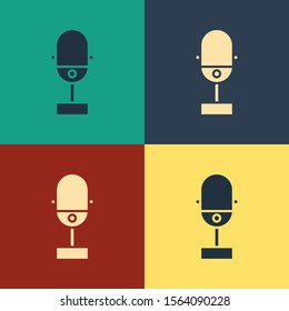 Color Microphone icon isolated on color background. On air radio mic microphone. Speaker sign. Vintage style drawing. Vector Illustration