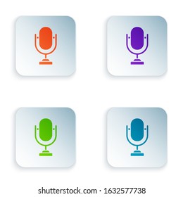 Color Microphone icon isolated on white background. On air radio mic microphone. Speaker sign. Set icons in square buttons. Vector Illustration