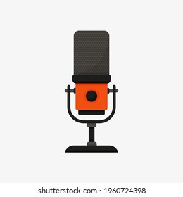 Color microphone, icon isolated on white background. Mic for interview, broadcasting, radio, live streaming, karaoke. Music record technology. Flat design. Vector illustration.