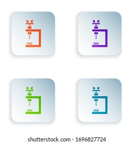 Icono de Microscopio de color aislado en fondo blanco. Química, instrumento farmacéutico, herramienta de aumento microbiológico. Establezca iconos coloridos en botones cuadrados. Ilustración vectorial
