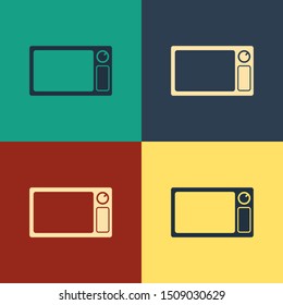 Color Microwave oven icon isolated on color background. Home appliances icon. Vintage style drawing. Vector Illustration