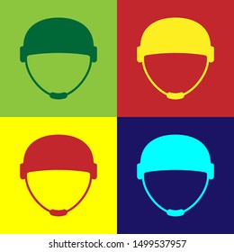 Color Military helmet icon isolated on color background. Army hat symbol of defense and protect. Protective hat.  Vector Illustration