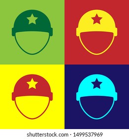 Color Military helmet icon isolated on color background. Army hat symbol of defense and protect. Protective hat.  Vector Illustration