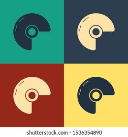 Color Military helmet icon isolated on color background. Army hat symbol of defense and protect. Protective hat. Vintage style drawing. Vector Illustration