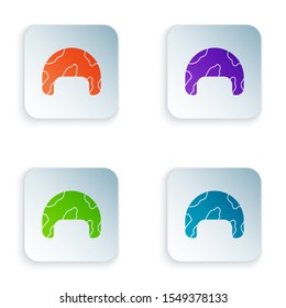 Color Military helmet icon isolated on white background. Army hat symbol of defense and protect. Protective hat. Set icons in colorful square buttons. Vector Illustration