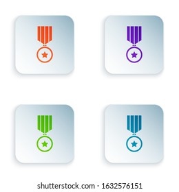 Color Military reward medal icon isolated on white background. Army sign. Set icons in square buttons. Vector Illustration