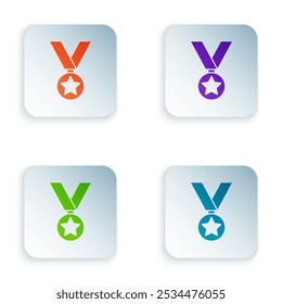 Color Military reward medal icon isolated on white background. Army sign. Set colorful icons in square buttons. Vector
