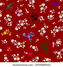 color mini flower seamless pattern on red background