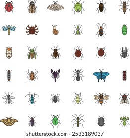 Color mini insect illustration icon set