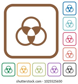 Color mixing simple icons in color rounded square frames on white background