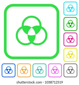 Color mixing vivid colored flat icons in curved borders on white background