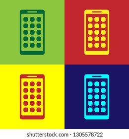 Color Mobile Apps icon isolated on color backgrounds. Smartphone with screen icons, applications. mobile phone showing screen. Flat design. Vector Illustration
