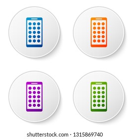 Color Mobile Apps icon isolated on white background. Smartphone with screen icons, applications. mobile phone showing screen. Set color icon in circle buttons. Vector Illustration