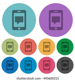 Color mobile messaging flat icon set on round background.