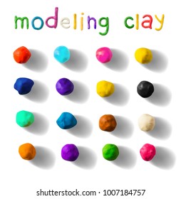 Color modeling clay balls set isolated on a white background. 3d Vector illustration. Creative putty-like material for children's play