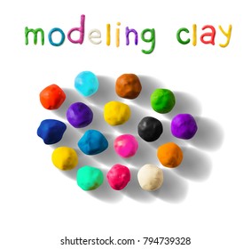 Color modeling clay balls set isolated on a white background. 3d Vector illustration. Creative putty-like material for children's play