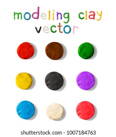 Color modeling clay brick set isolated on a white background. 3d Vector illustration. Creative putty-like material for children's play