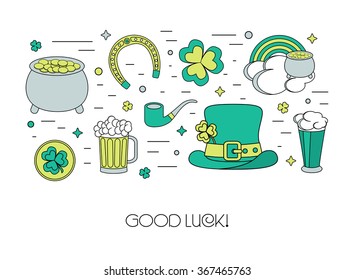 Color modern concept from linear icons for Patricks Day. Flat design. Vector illustration
