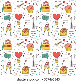 Color modern seamless pattern for Valentines Day and wedding. The traditional attributes. vector illustration